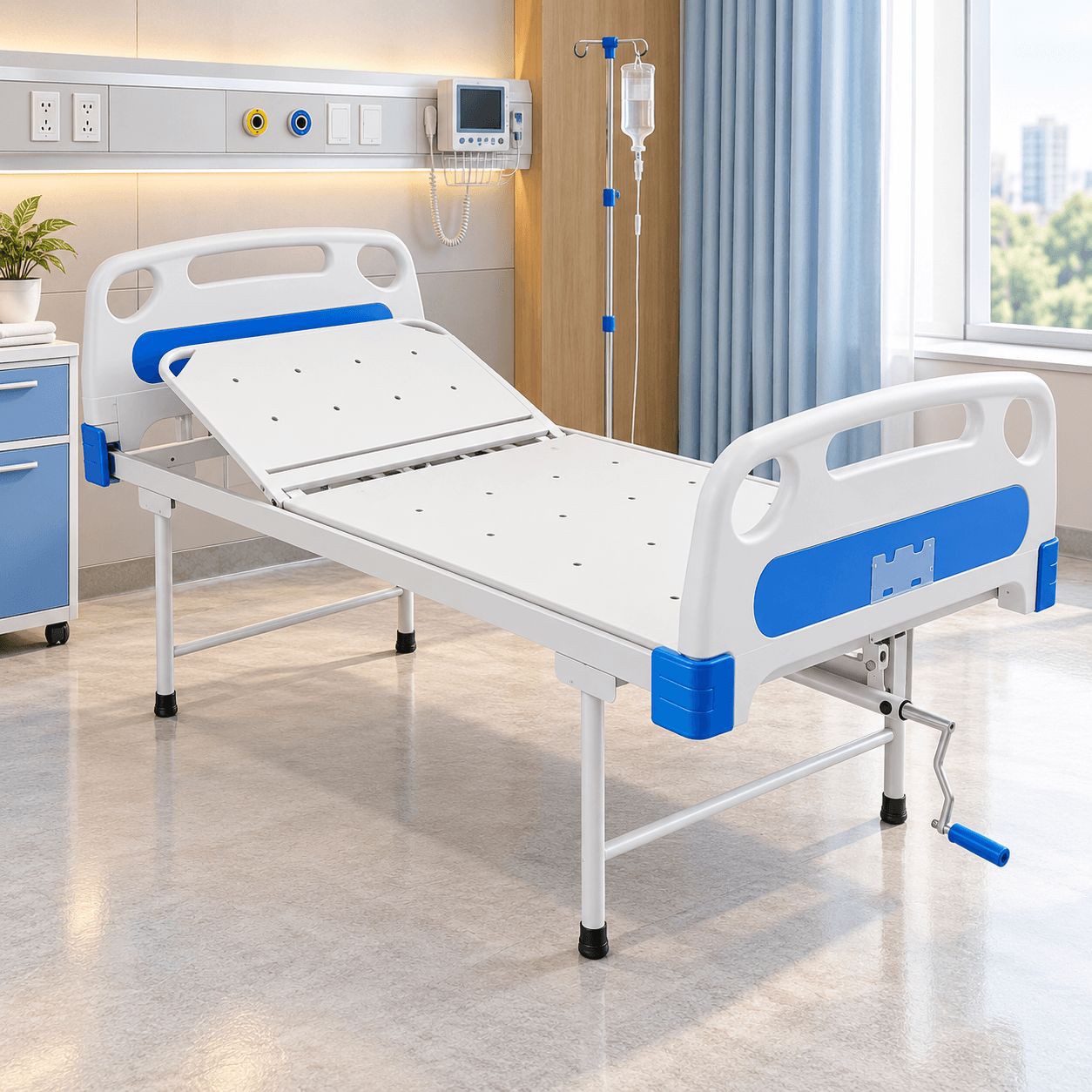 Blue Trim Adjustable Hospital Bed
