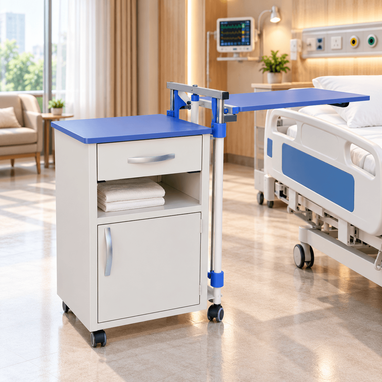 Hospital Bedside Locker with Overbed Table