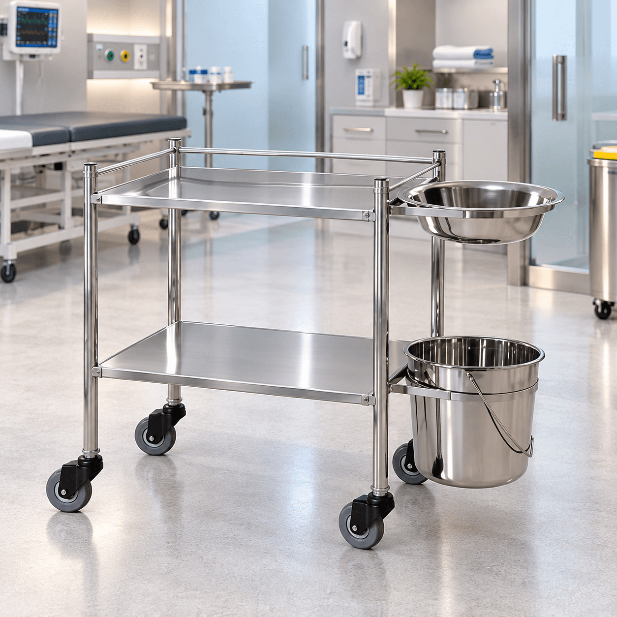 Hospital Dressing Trolley – Two Tier with Raised Rails