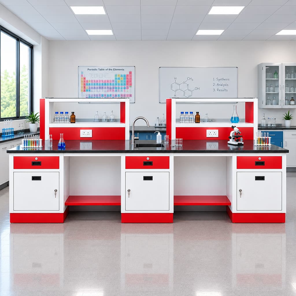 Chemistry Table With Reagent Shelf